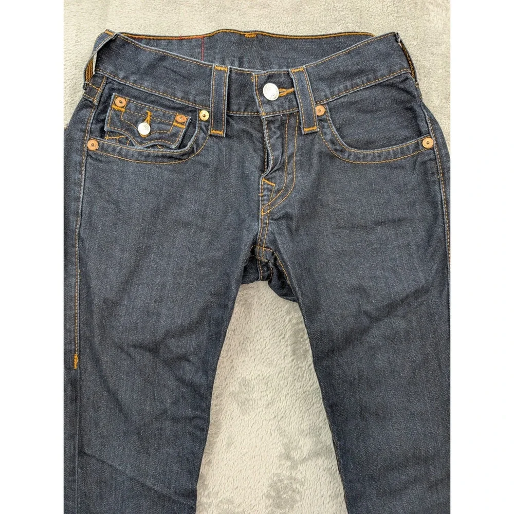 True Religion World Tour Dark Wash Blue Denim Straight Fit Low Rise Jeans